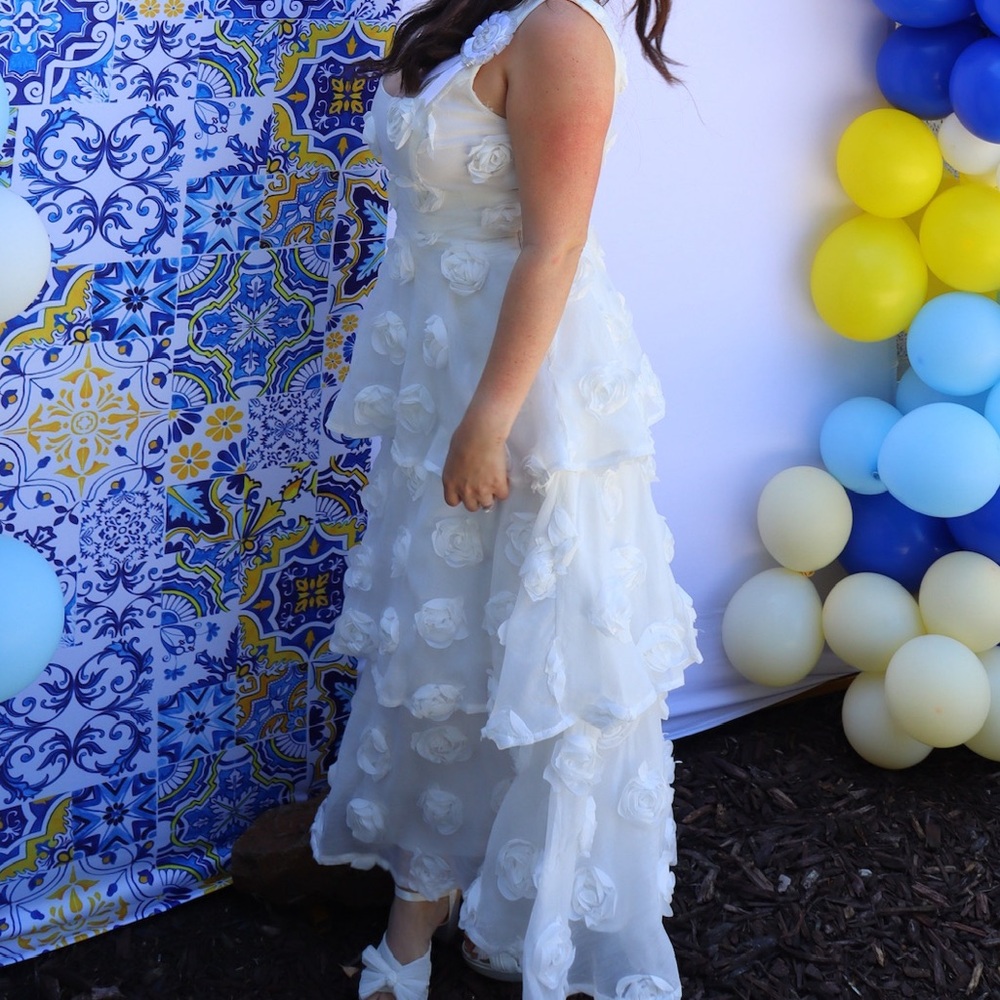 Lulus Exceptional Entrance White Sleeveless Tiered Rosette Midi Dress - Picture 3 of 3